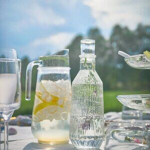 IKEA SÄLLSKAPLIG carafe with stopper, clear glass/patterned, 0.9 l